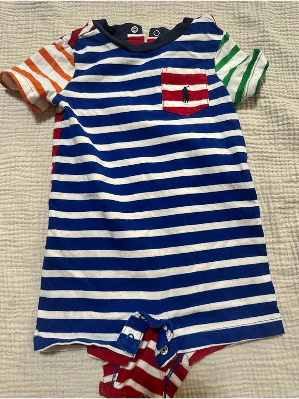 Ralph Lauren Striped Cotton Romper in Blue & Red Size 6M Like New